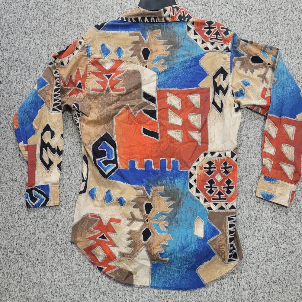 Vintage Wrangler Cowboy Cut Western 15.5 33 Southwestern Geometric XLong Tail - Picture 6 of 7